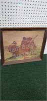 Vintage wood frame fisherman print, 18.5 X 22.5