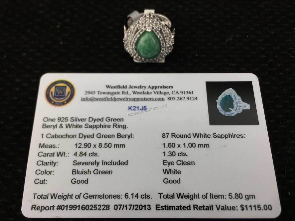 Appraised Certified 4.84 carat Emerald and 1.30
