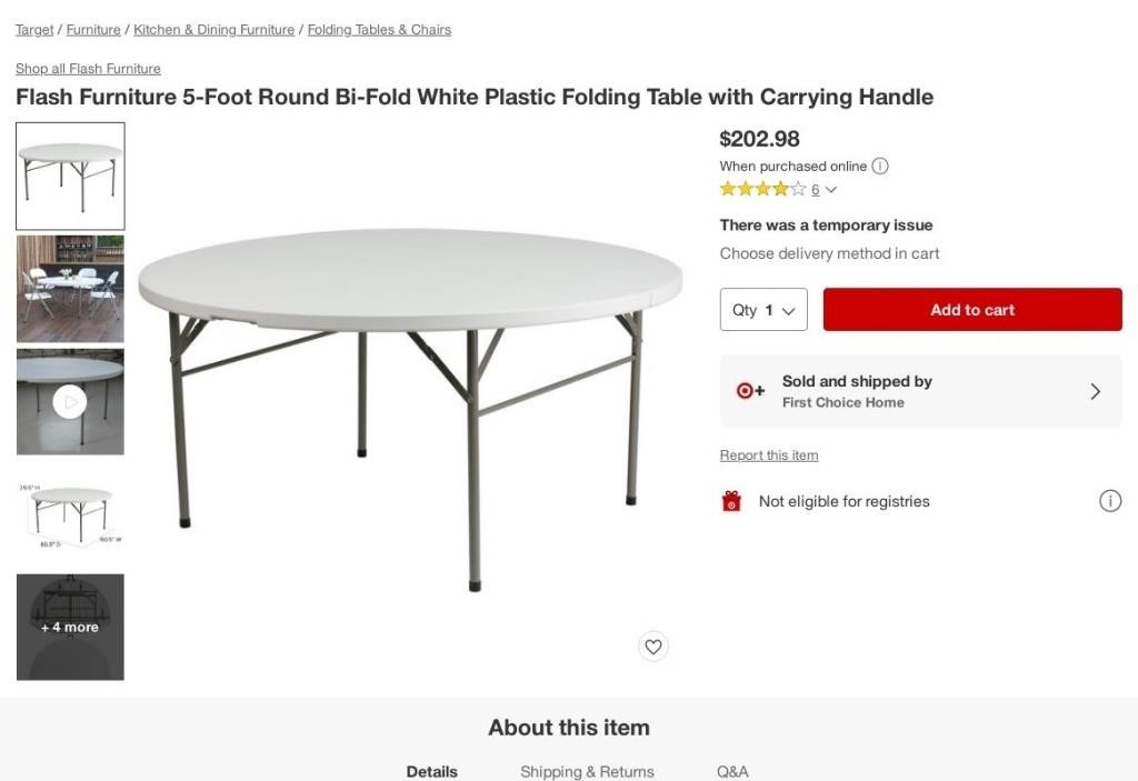 B479  Flash Furniture 5-Ft Round White Table