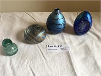 Four Art Glass Paperweights some Artist Signed