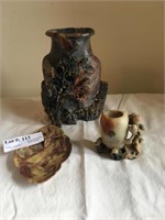 Three Pcs Carved Stoneware