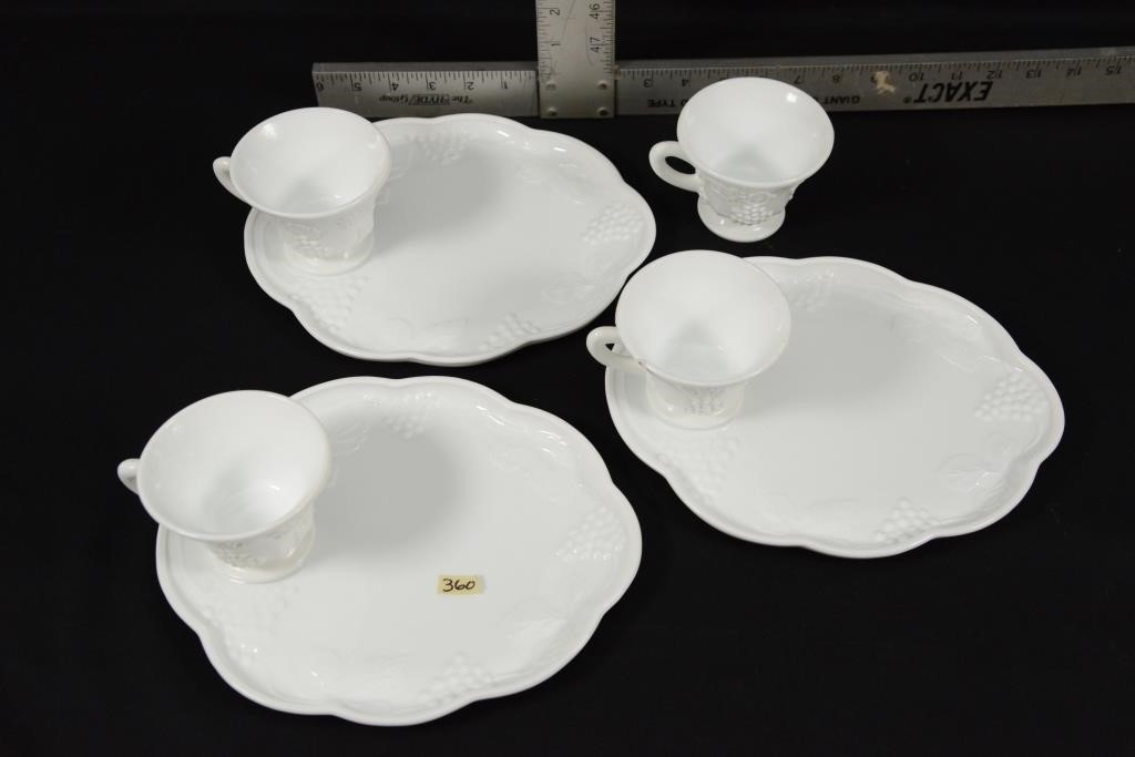 MILK GLASS TEA CUPS AND TEA PLATES