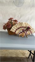 Floral basket and decorative fan