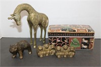 Brass Animals & Vtg. Animal Themed Ceramic Box