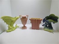 TRAY: ASSORTED VINTAGE ART POTTERY VASES