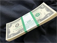 Lot of 100 each $2.00 bills mint wrapped