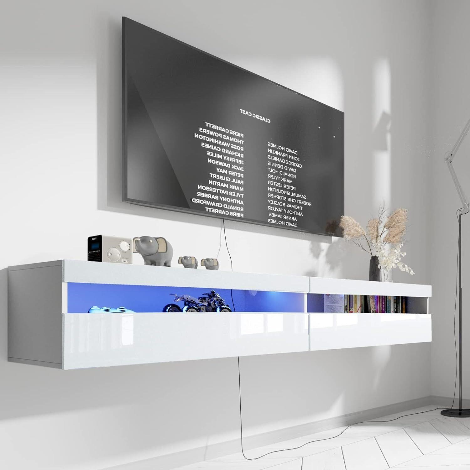 71" EXQUAL Floating TV Stand - White