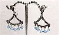 Sterling Silver Marcasite Blue Crystal Earrings NW