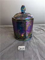 Indiana Iridescent Carnival Glass Canister w Lid