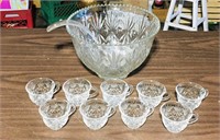 Glass Punch Bowl & Cups Set (Vintage)