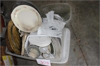 LOT OF PLATTERS, DISHES, MISC