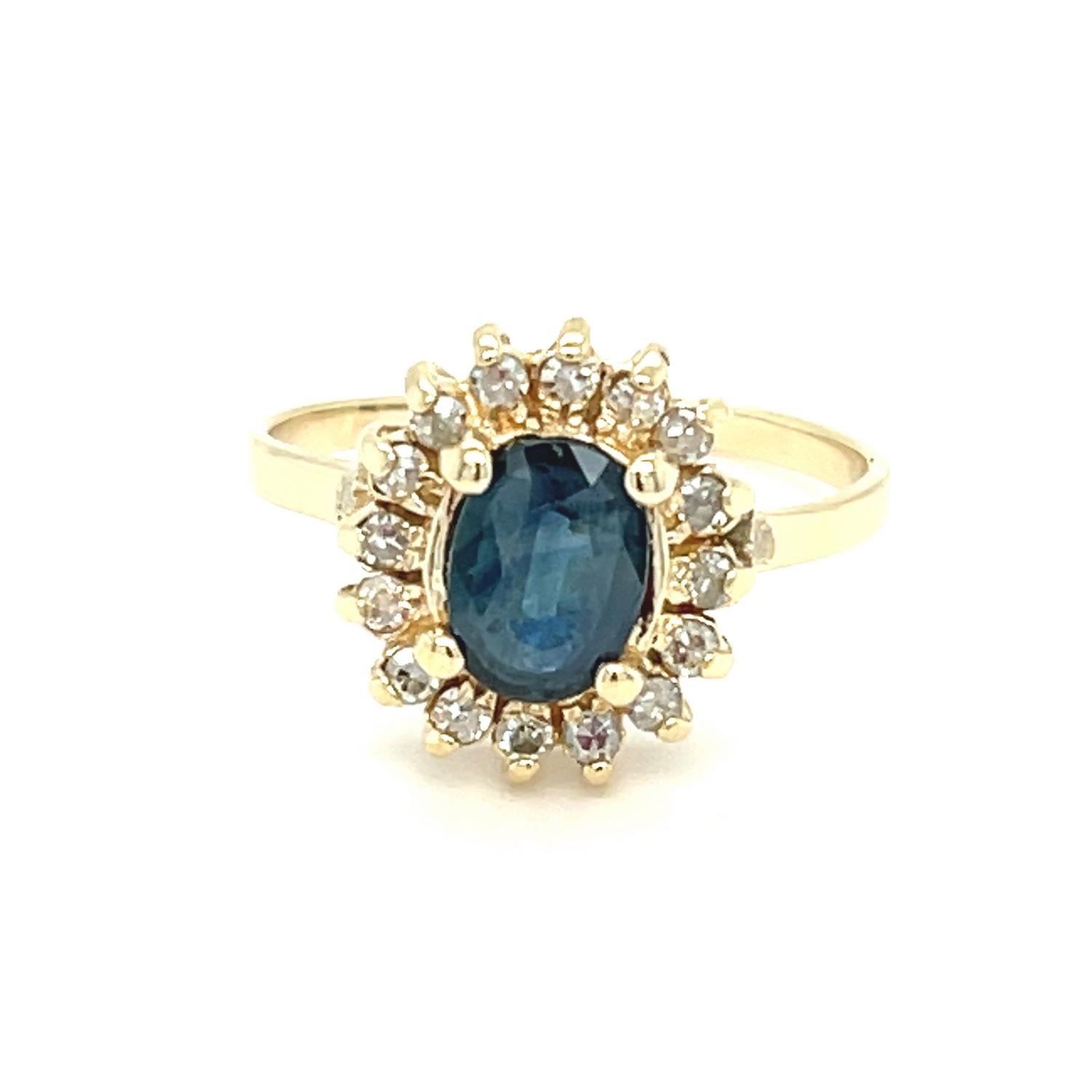 14K YELLOW GOLD 0.10CT DIAMOND 0.50CT SAPPHIRE RIN