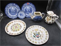 Liberty Blue & President Tea Pot & Plates,