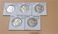 5 Proof Sterling Silver Kennedy Half Dollars 1964