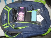 BACKPACK WITH CELLPHONE, CHARGERS-UNKNOWN WORKING
