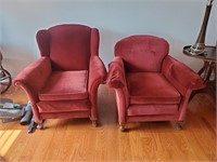 His & Her Red Arm Chairs