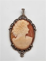 Sterling Shell Cameo Pendant