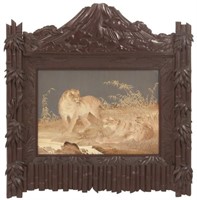 Exceptional Silk Tiger Embroidery In Carved Frame