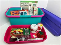 "CRAFTSTOR" PLASTIC SEWING TOTE NEW & VTG CONTENTS