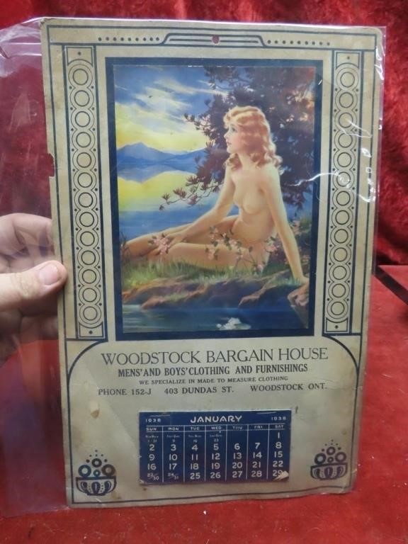 1938 Nude calendar. Woodstock Bargain house.