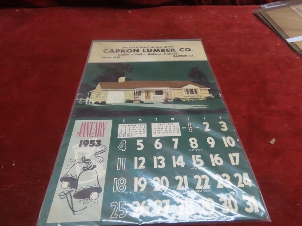 1953 Capron, Illinois Lumber Co Calendar