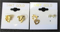 3 Pair 14K Gold Earrings