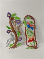 Pair Colorful Tin Birds In Trees Decorations U16C