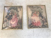 Pair of Small Bowed Glass Victorian Artwork