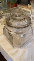 Antique 1909 glass tobacco jar with matching lid