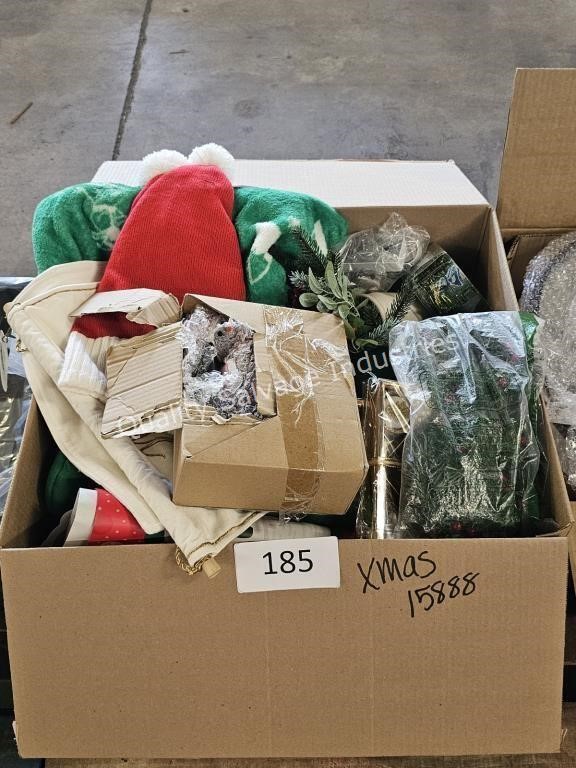 box of assorted christmas decor/supplies