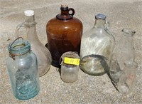 Vintage jugs and milk bottles, 1 Mason Jar.