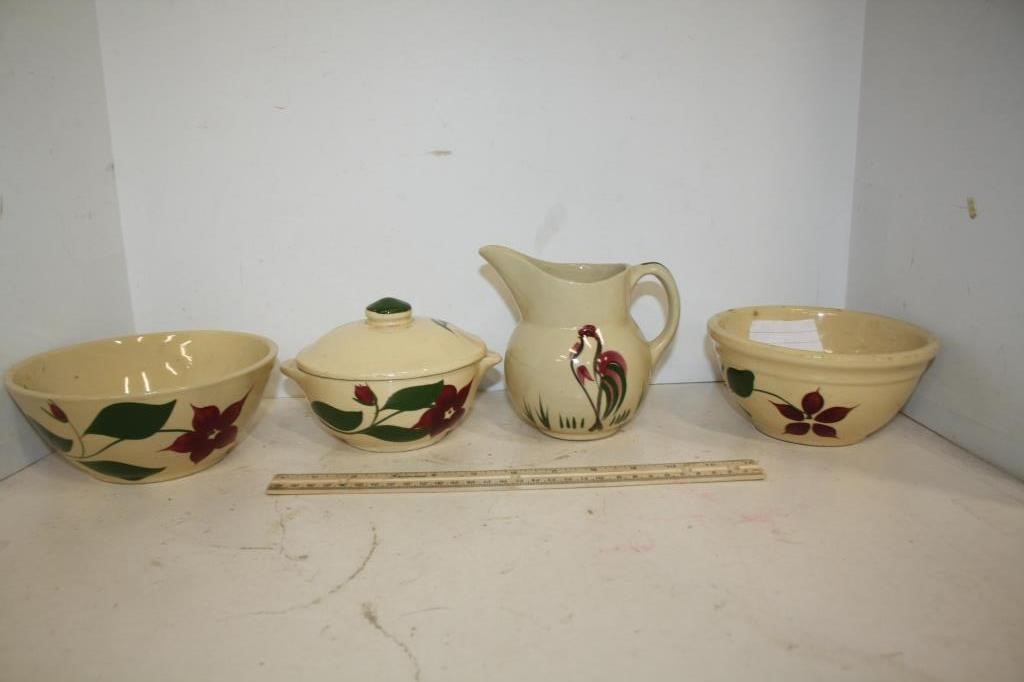 Watt Pottery Creamer #15,  Bowls #6 & #77