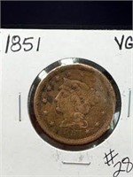 1851 One Cent-VG