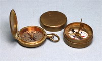 Vintage Brass Sundial Compass + Pocket Compass