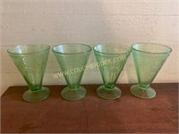 Set of 4 Green Depression Glass Glasses