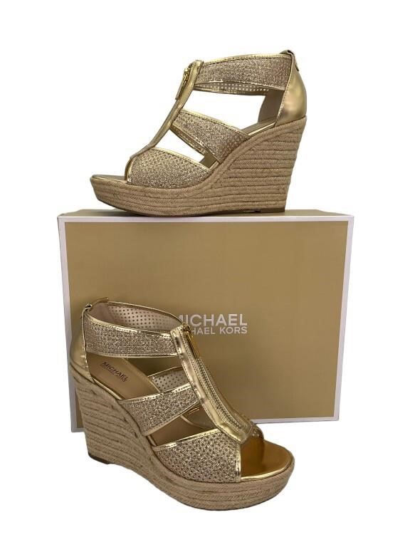 Michael Kors Pale Gold Damita Wedges | Tom Hall Auctions, Inc