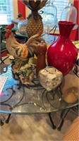 Rooster and Red Vase Etc Lot