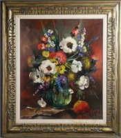 R. Faber Floral Still Life Oil on Canvas Painting
