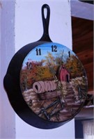Cast iron skillet hand painted clock