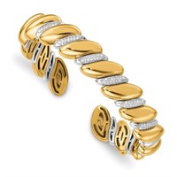 18K- Two-tone Polished Diamond Fancy Cuff Bangle