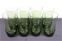 Set of Eight Vintage Green Drinking Glasses