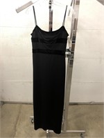 Black evening dress with velvet trim