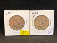 1951 & 1963D Franklin Half Dollars