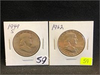 1949S & 1962 Franklin Half Dollars