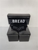 (3) Black Metal Bread Boxes