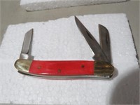 FROST CUTLERY STOCKMAN RED HANDLE 3 BLADE KNIFE