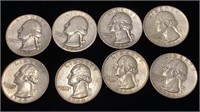 (8) Washington Silver Quarter coins