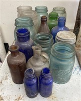 Blue, Green and Brown Glass Ball Mason Jars,