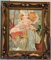 FRAMED OIL ON CANVAS OF A WOMAN ~ SIGNED
