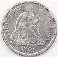 1891 Seated Liberty Dime - AU